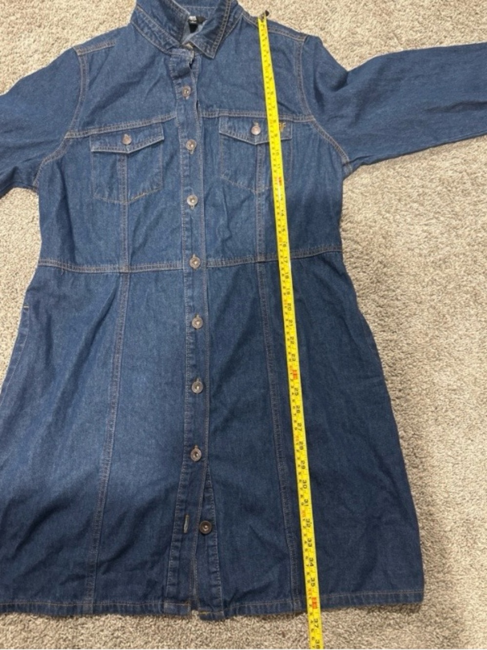 Frye Womens Dark Wash Denim Button Front Mini Dress Long Sleeve Blue Large L - Picture 5 of 6